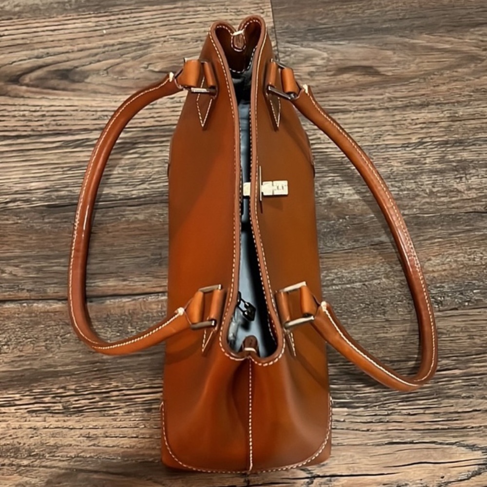 Lamberston Truex Cognac Leather Handbag, Vintage - Picture 8 of 15